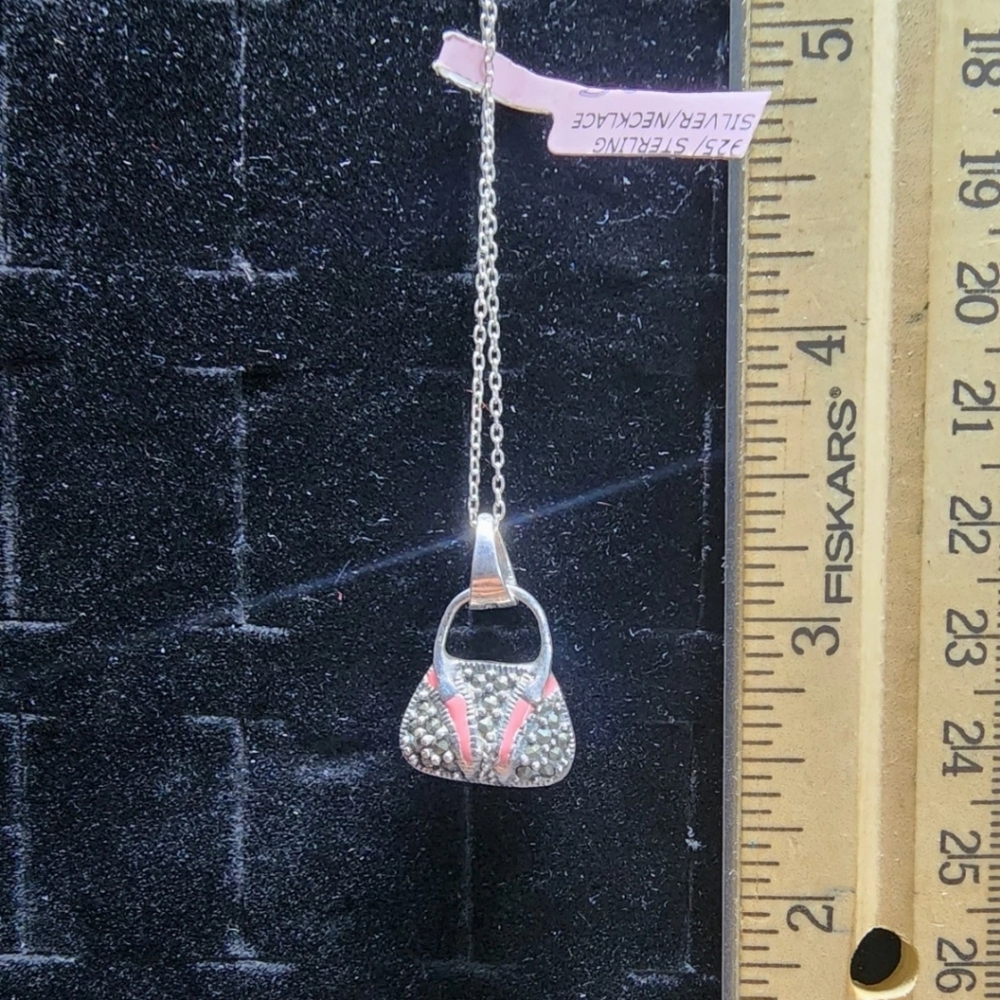 Vintage Sterling Silver/Enamel Purse Pendant & Necklace Tested+
